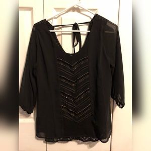 Cute Tie Back Black Shirt with Lace Lining